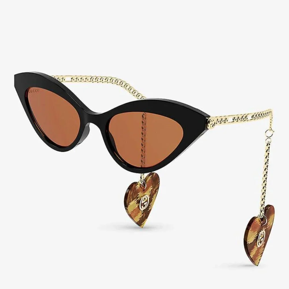 NWT Gucci GG0978S-002 Black Gold Cat Eye 52mm Sunglasses